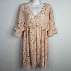 Akemi + Kin Dress Women's Size 0 Pink Eyelet Crochet Boho‎ Whimsical Babydoll